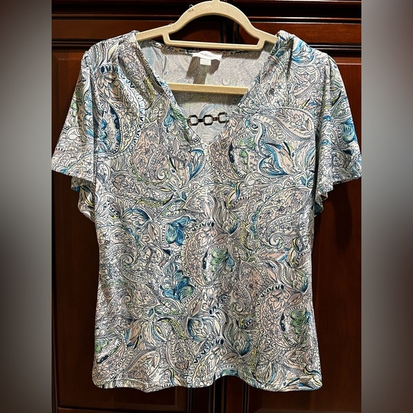 Calvin Klein Tops - Calvin Klein Stretch Blouse Silver Accent - M